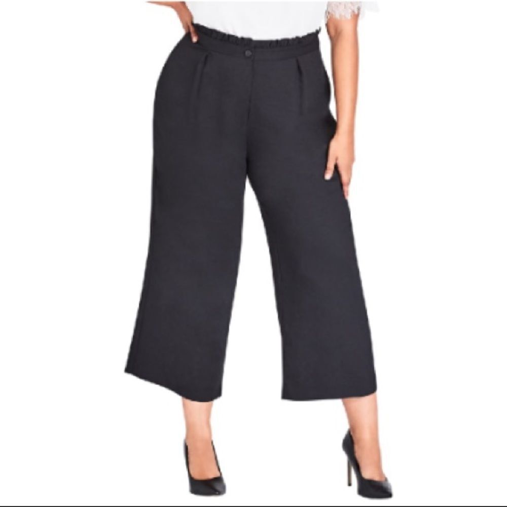 City Chic Ruffle-Waist Cropped Pants In Black